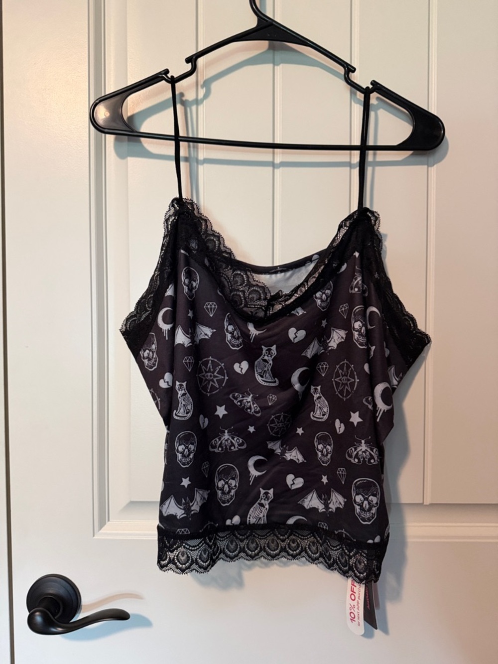Black Gothic Print Lace Cami Top